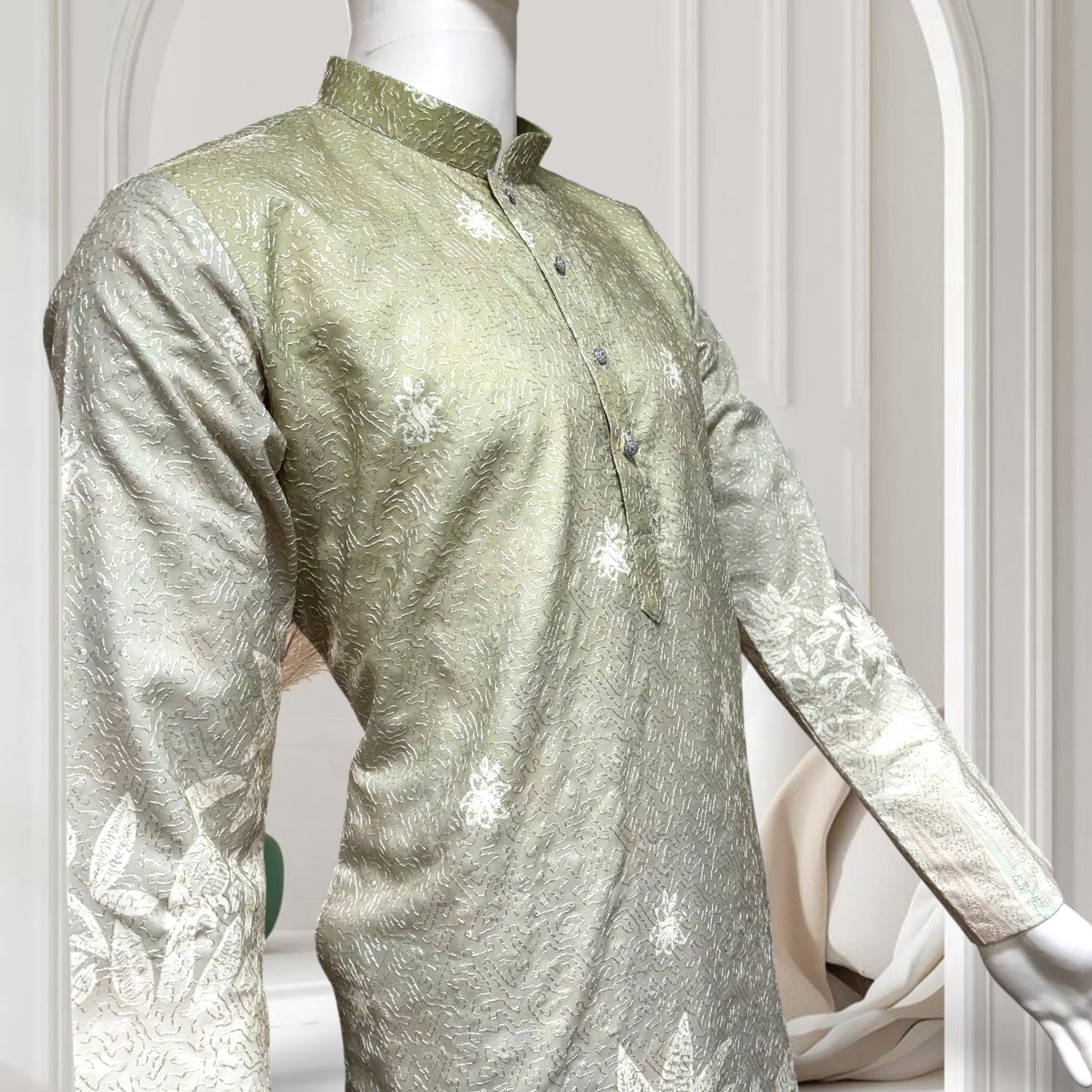 "Ojas" Premium digital printed kurta in border with thread embroidery.