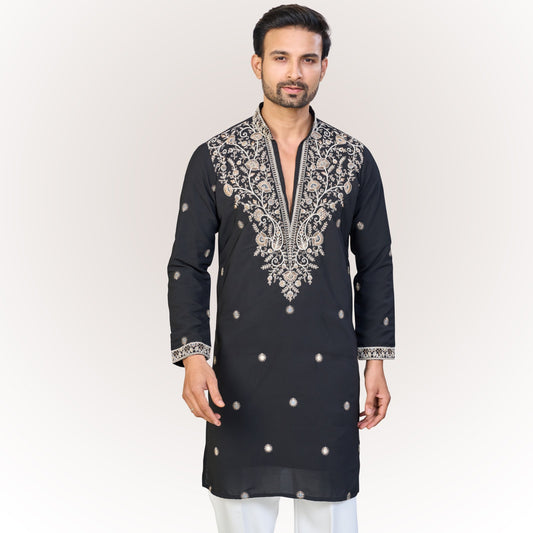 "Pranay" Premium hand embroidery v neck kurta.