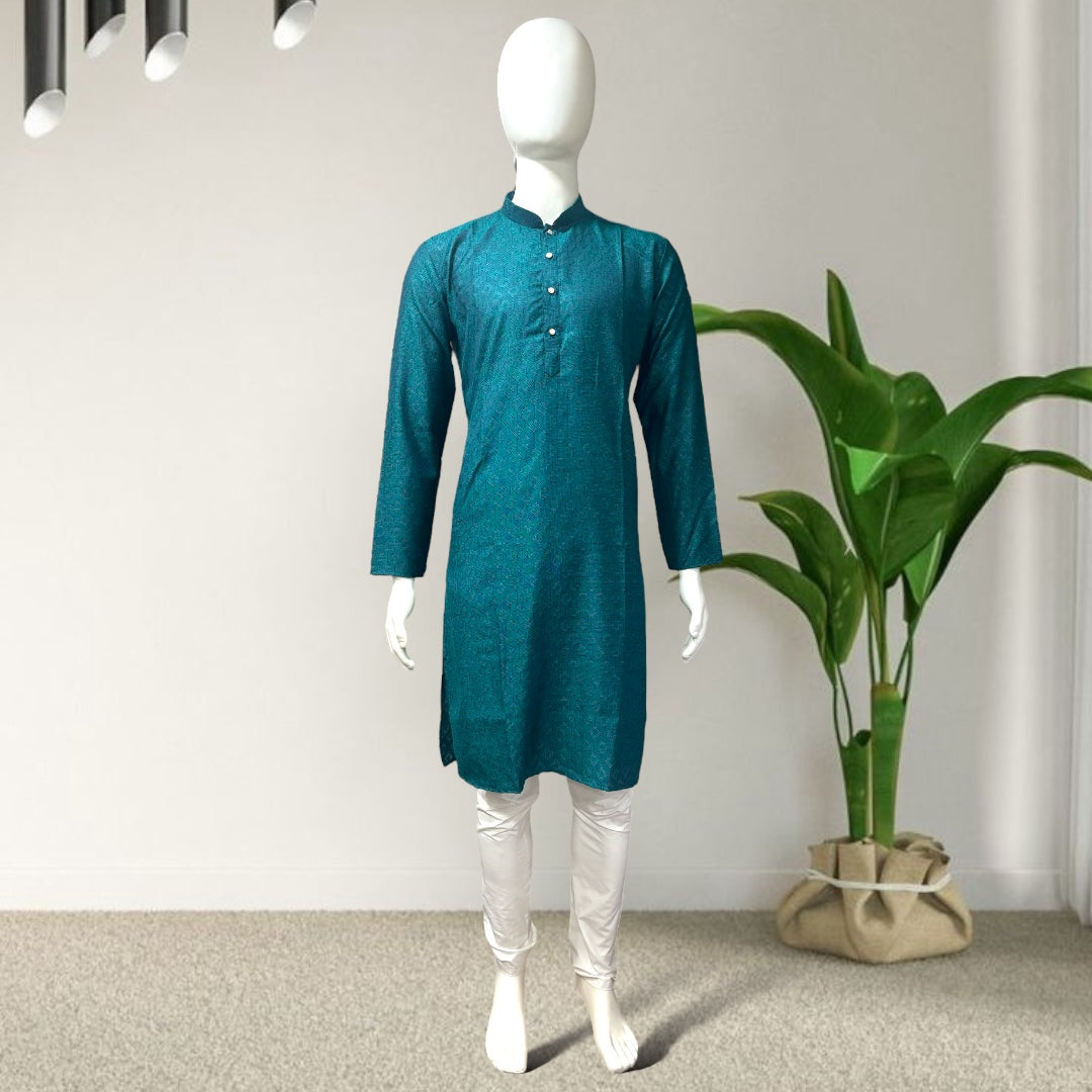 Self Weave Teal Kurta.