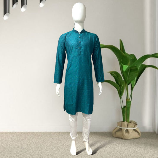 Self Weave Teal Kurta.