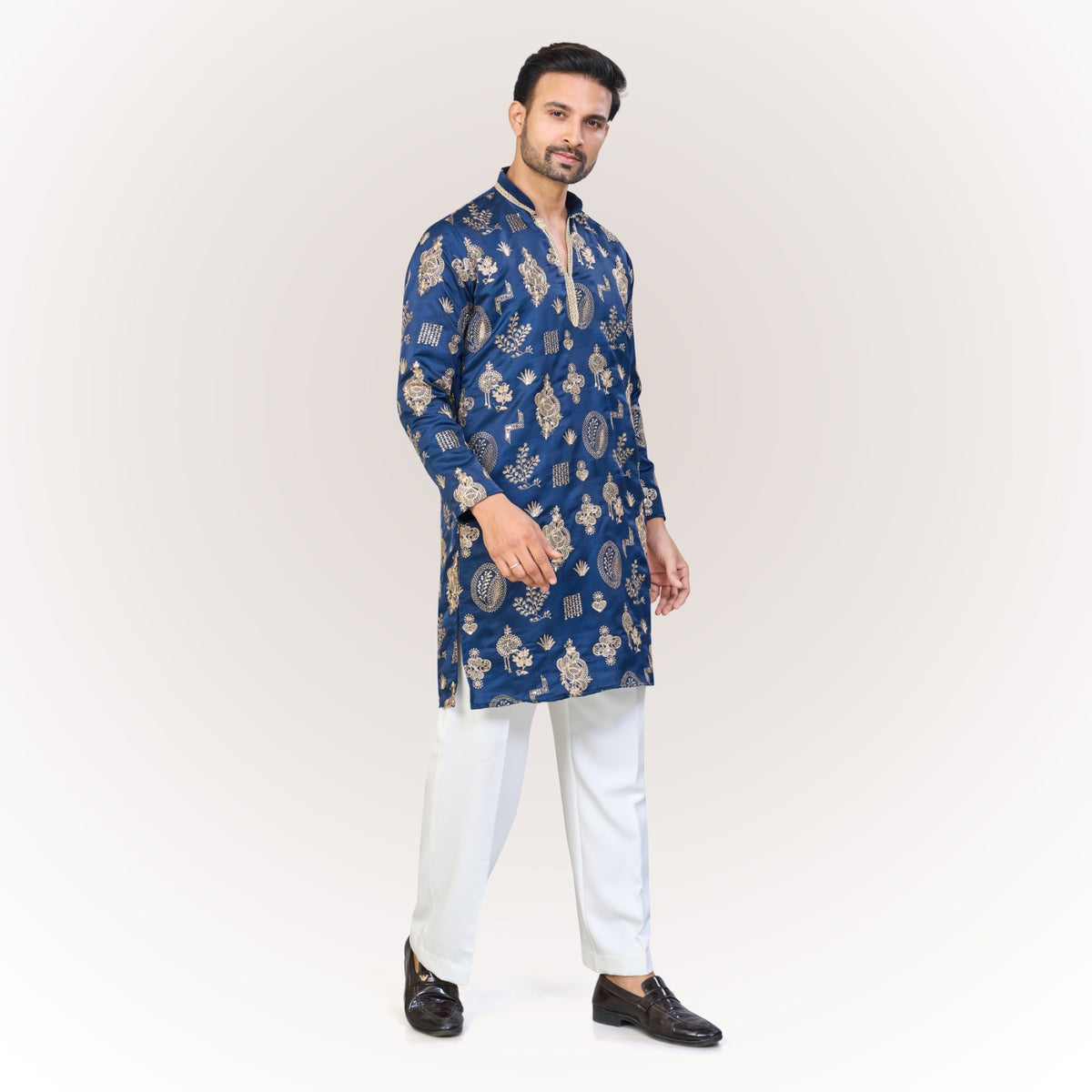 "Zain" Premium silk embroidered v neck kurta(wide pants included)
