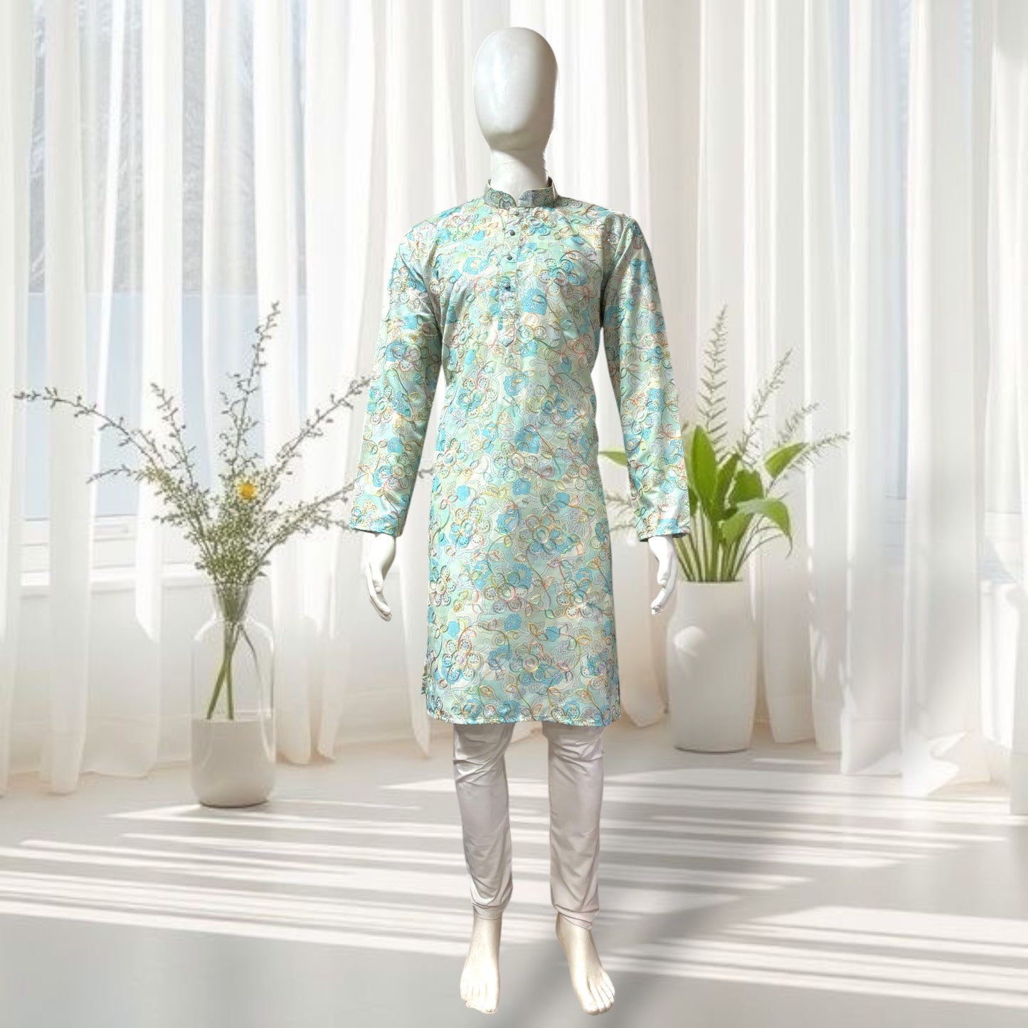 "Ranveer" Premium digital printed kurta with thread and sequins embroidery.