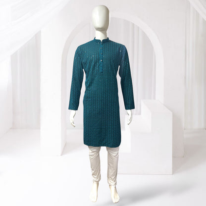 "Jairaj" Premium black rayon kurta with contrast thread work.