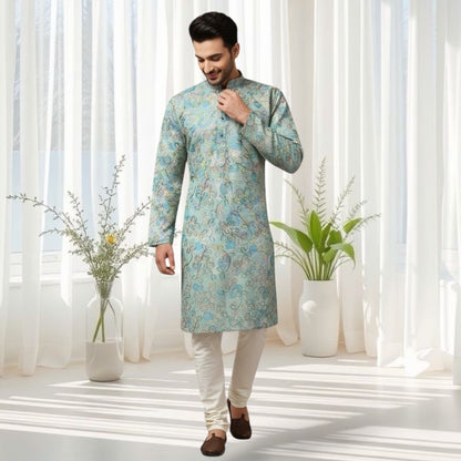 "Ranveer" Premium digital printed kurta with thread and sequins embroidery.