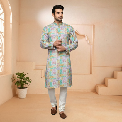 Blue Block Design Printed Kurta