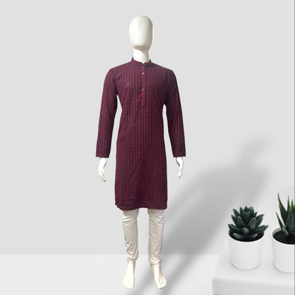 "Jairaj" Premium black rayon kurta with contrast thread work.