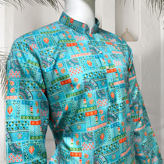 "Chintan" Premium digital and foil printed cotton kurta.
