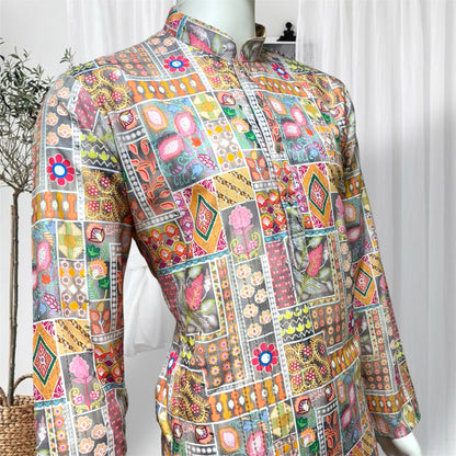 "Kunal" Premium digital printed kurta with thread and sequins embroidery.