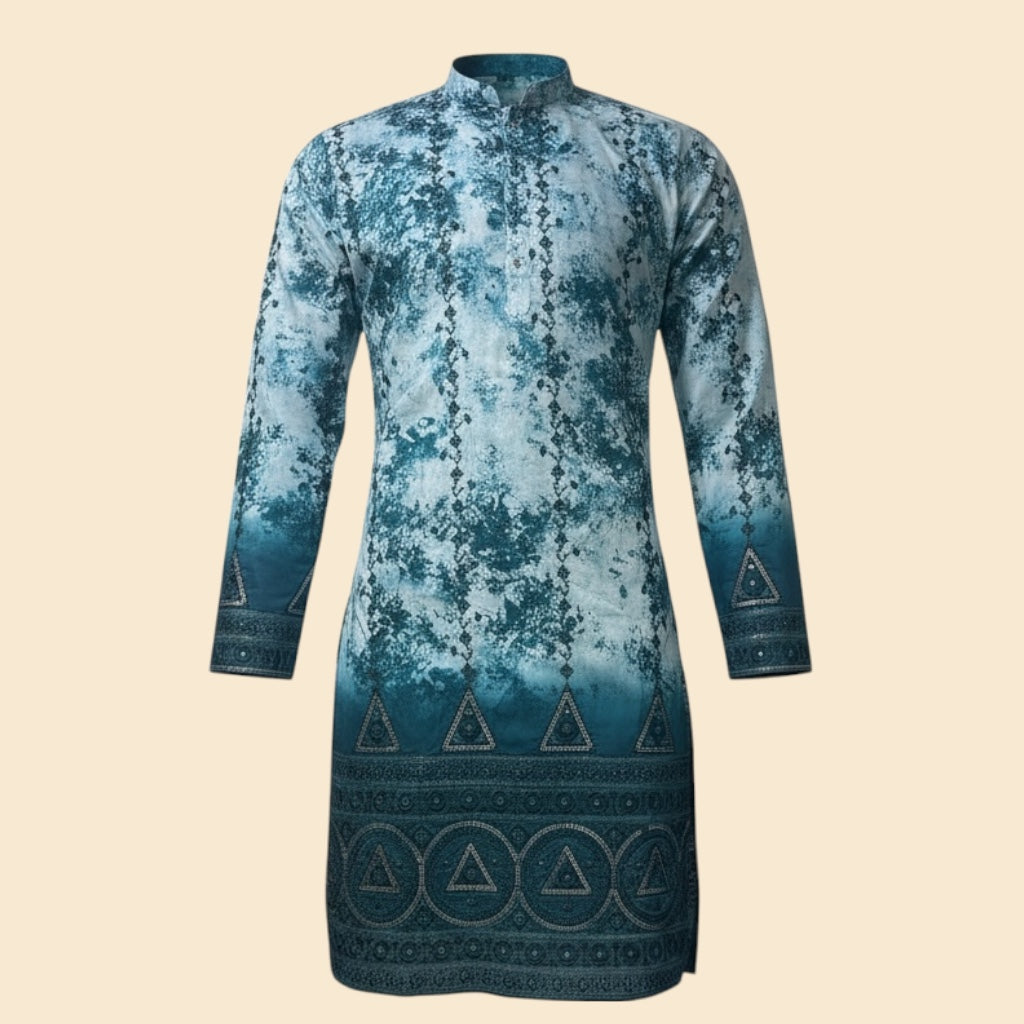 "Zubain" Premium tie-dye kurta with heavy thread and sequins embroidery and lining.