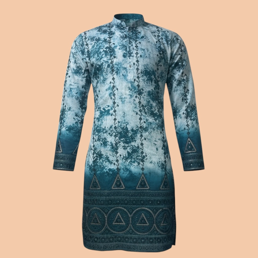 "Zubain" Premium tie-dye kurta with heavy thread and sequins embroidery and lining.