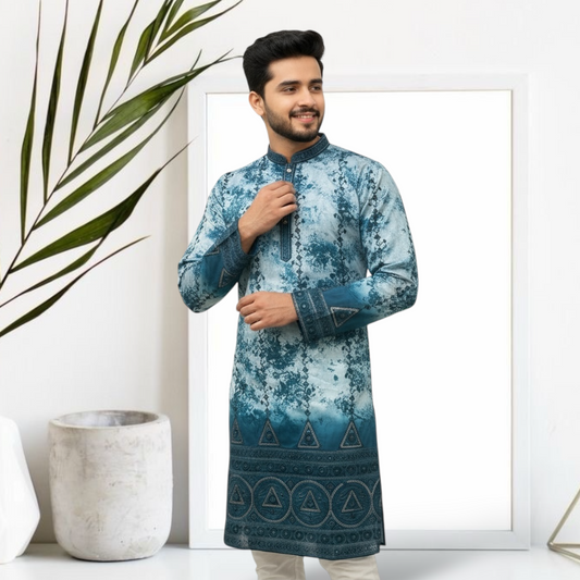 "Zubain" Premium tie-dye kurta with heavy thread and sequins embroidery and lining.