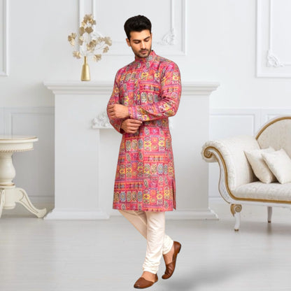 "Dheeraj" Premium digital printed kurta with thread and sequins work.