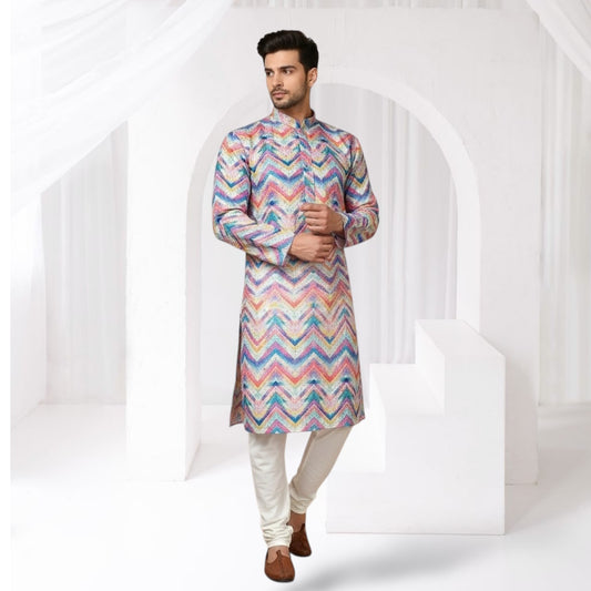"Vihaan" Printed kurta with thread and sequins embroidery.