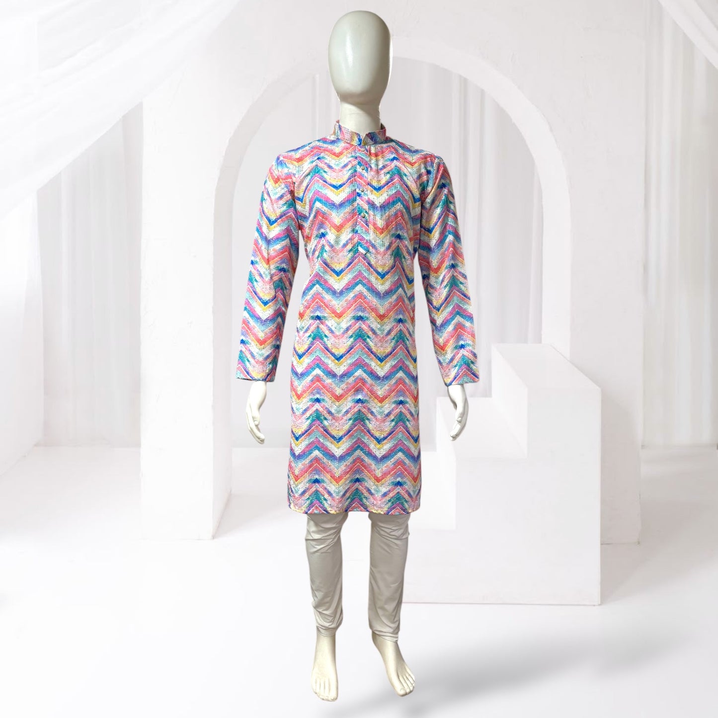 "Vihaan" Printed kurta with thread and sequins embroidery.