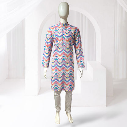 "Vihaan" Printed kurta with thread and sequins embroidery.