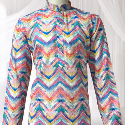 "Vihaan" Printed kurta with thread and sequins embroidery.