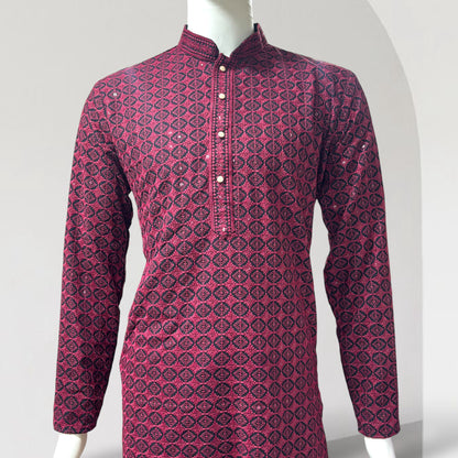 "Daksh" Black and Red Thread and Sequins Embroidery Kurta.