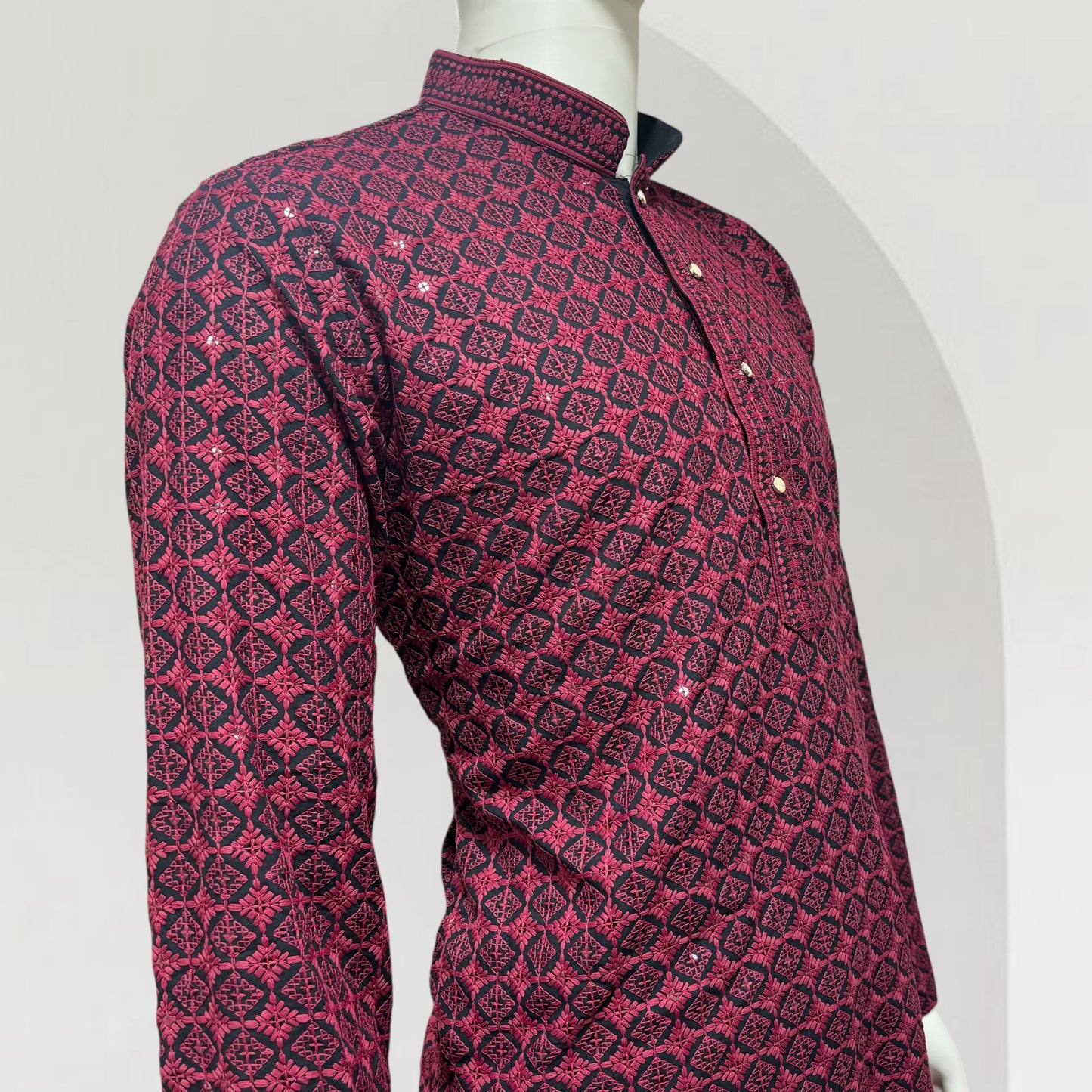 "Daksh" Black and Red Thread and Sequins Embroidery Kurta.