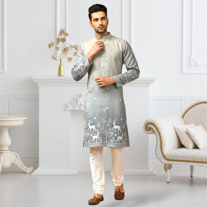 "Janak" Premium quality embroidery kurta in shaded pattern.