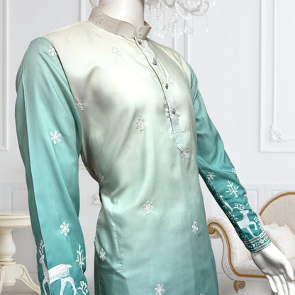 "Janak" Premium quality embroidery kurta in shaded pattern.