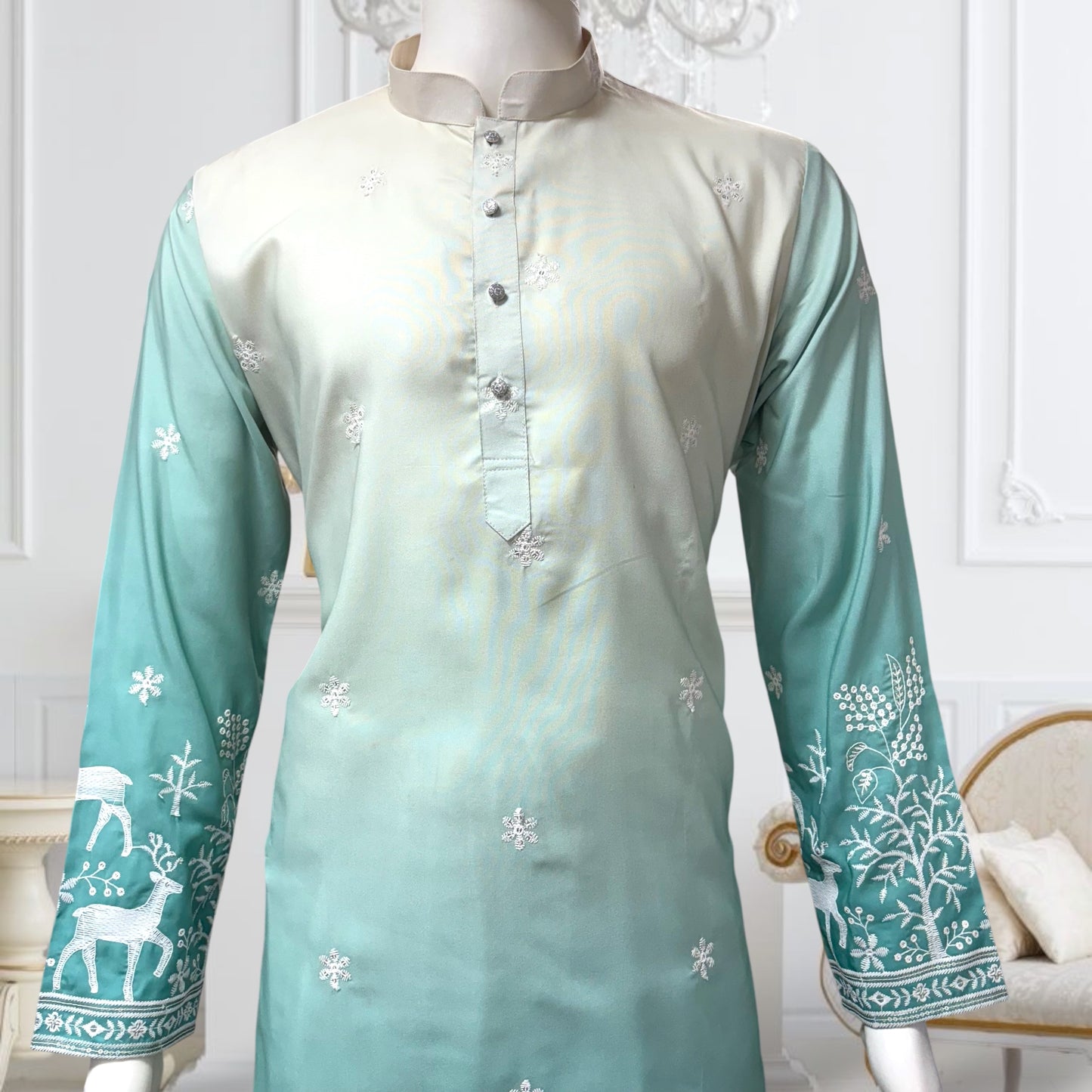 "Janak" Premium quality embroidery kurta in shaded pattern.