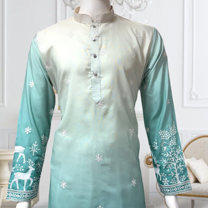 "Janak" Premium quality embroidery kurta in shaded pattern.