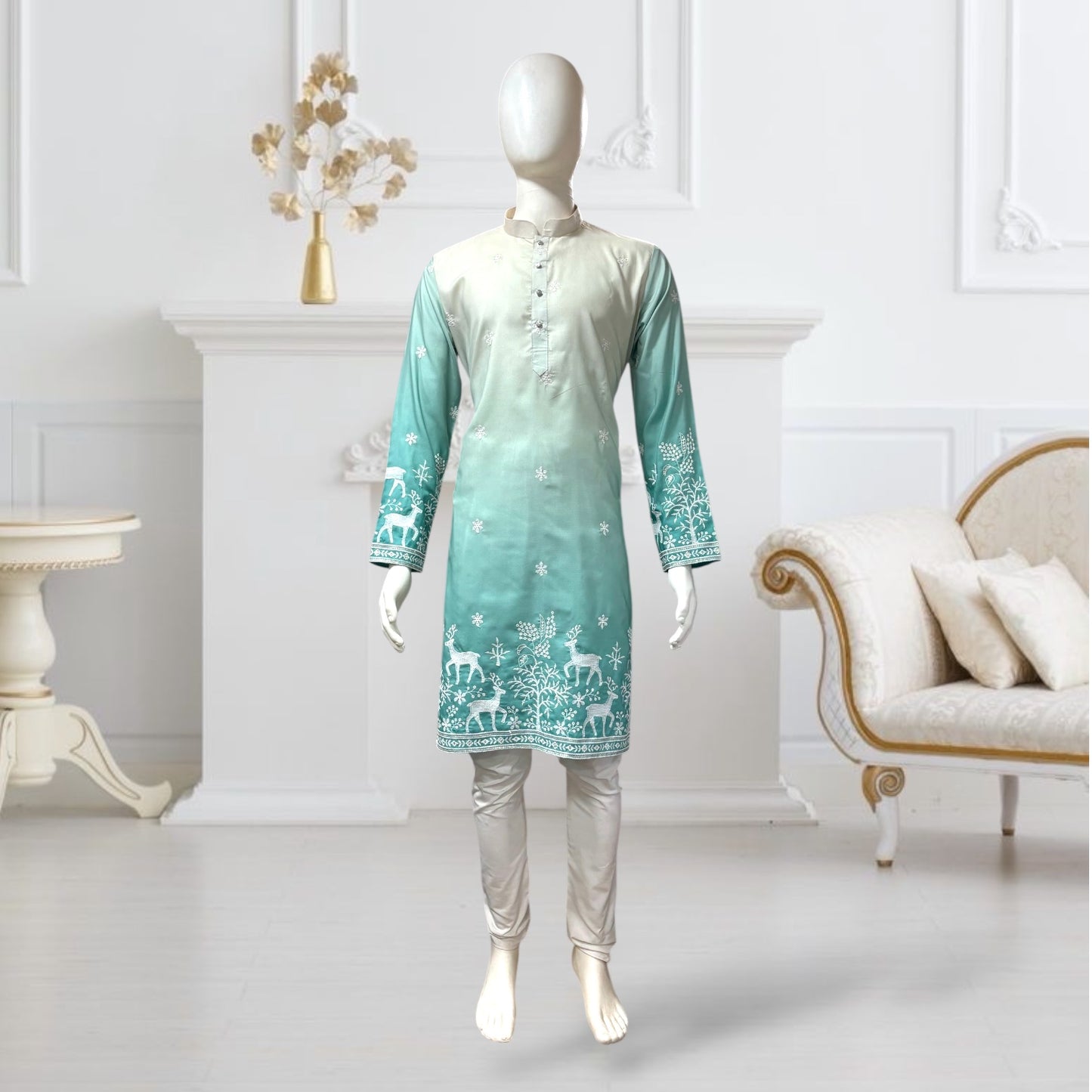 "Janak" Premium quality embroidery kurta in shaded pattern.