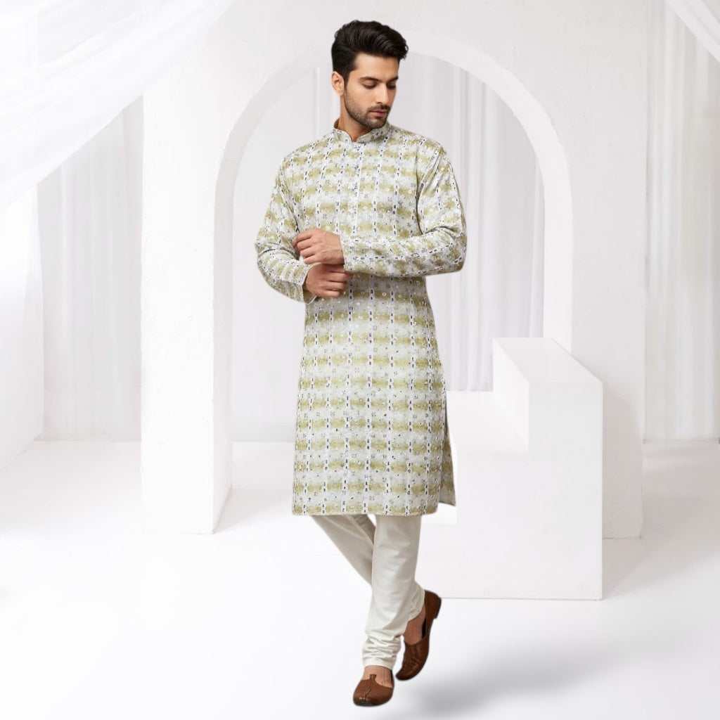 "Dhruv" Premium cotton kurta with delicate thread, sequins and mirror work.