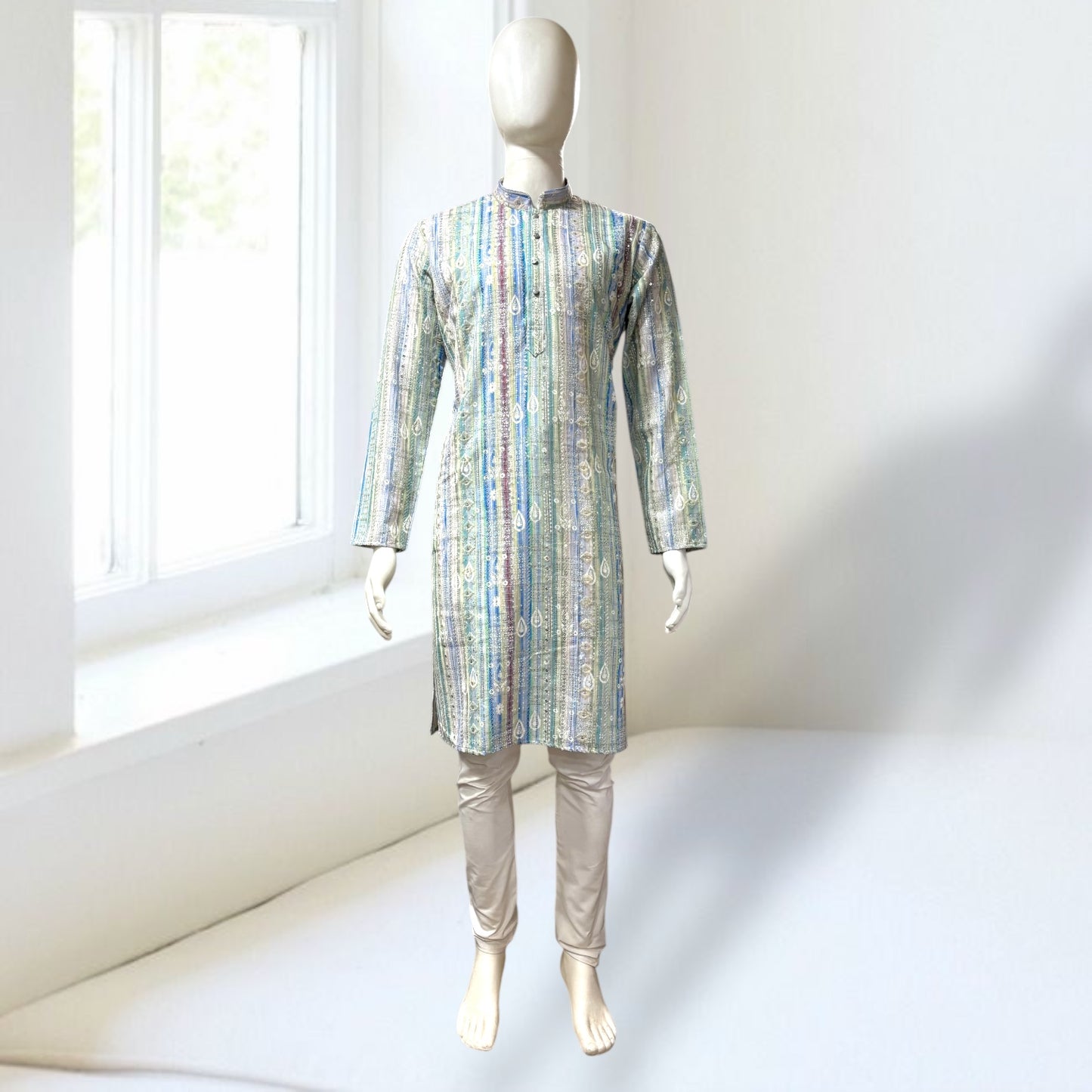 "Luv" Premium digital printed fabric with thread and sequins embroidery.