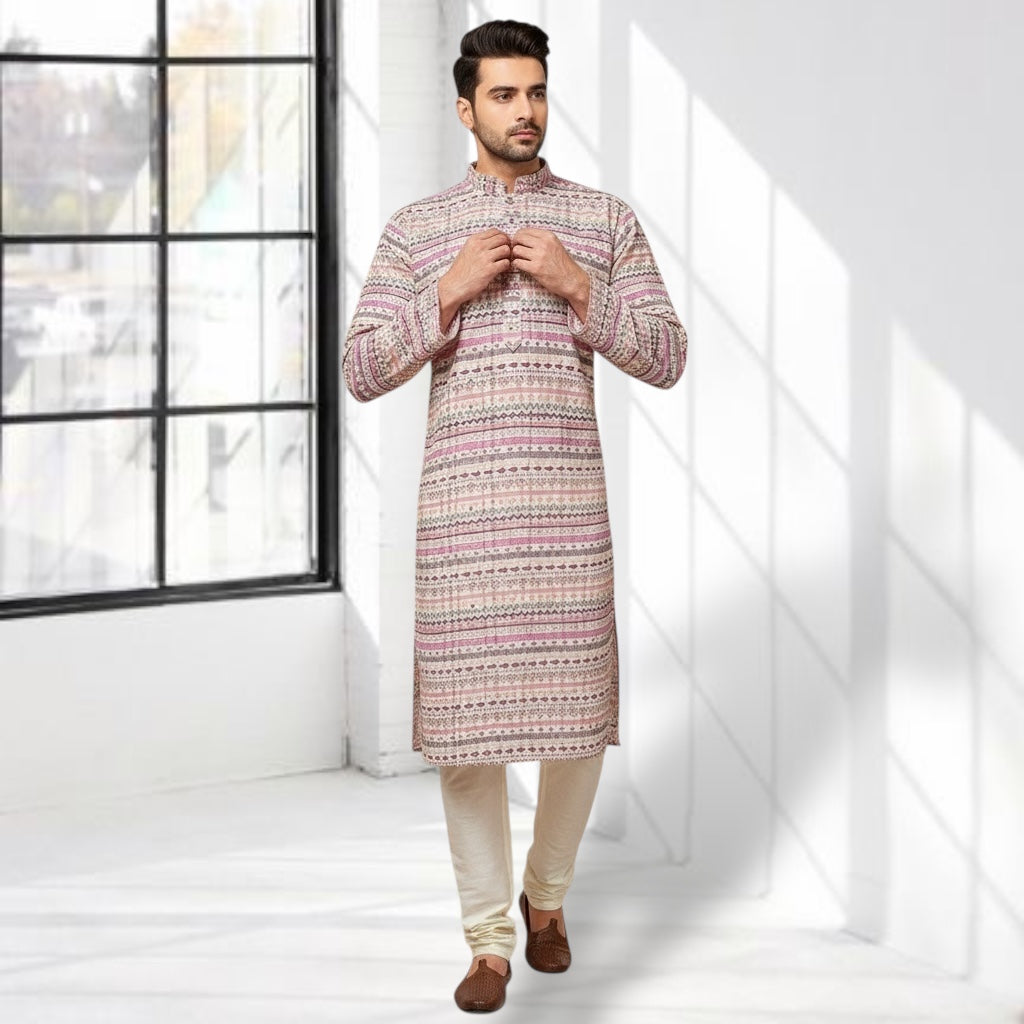 "Omesh" Premium digital printed kurta with thread and sequins work.