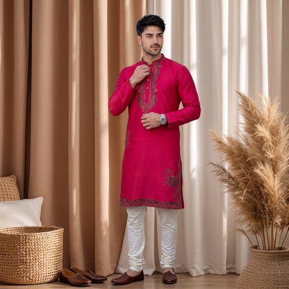 "Parth" Premium embroidery silk kurta with lining.