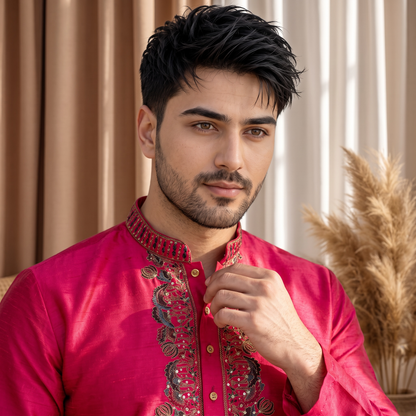 "Parth" Premium embroidery silk kurta with lining.