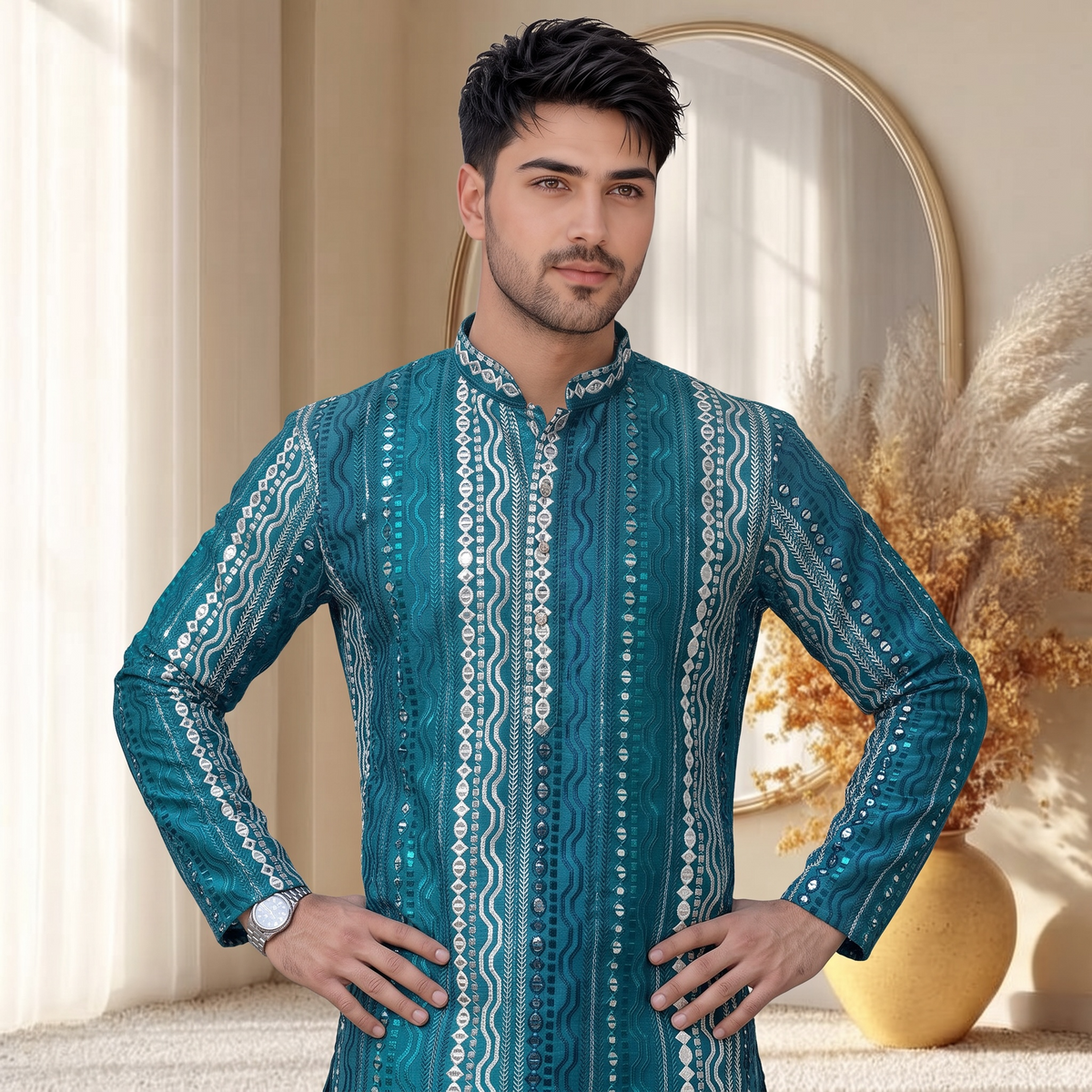 "Dhanush" Premium silk kurta with embroidery.