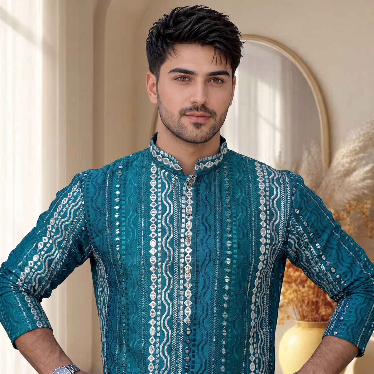 "Dhanush" Premium silk kurta with embroidery.