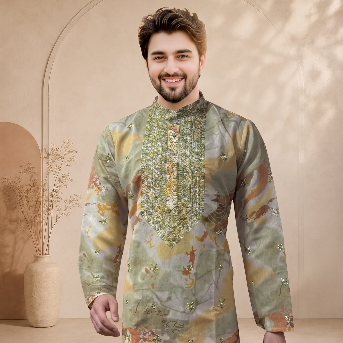 "Mayansh" Premium chanderi silk fabric with embroidery.