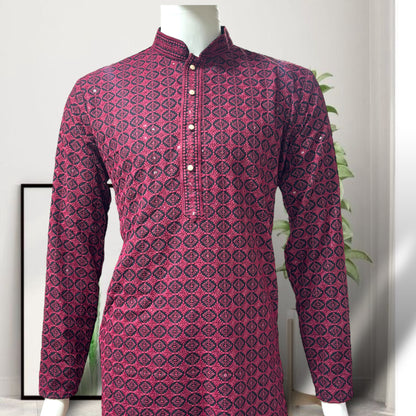 Black and Red Thread and Sequins Embroidery Kurta.