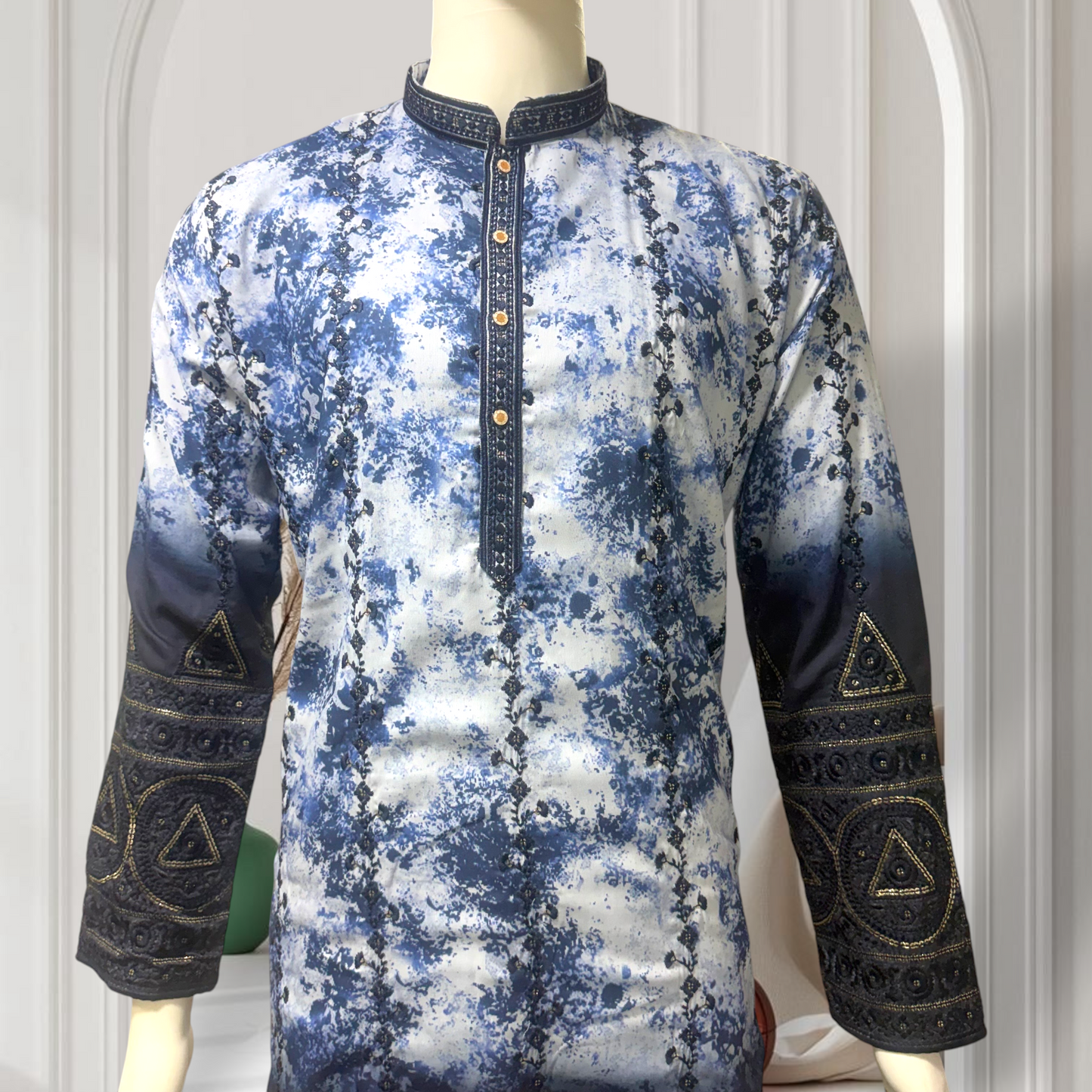 "Zubain" Premium tie-dye kurta with heavy thread and sequins embroidery and lining.