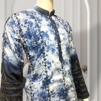 "Zubain" Premium tie-dye kurta with heavy thread and sequins embroidery and lining.