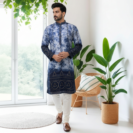"Zubain" Premium tie-dye kurta with heavy thread and sequins embroidery and lining.
