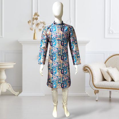 "Reyansh" Premium jacquard silk digital printed kurta with lining.