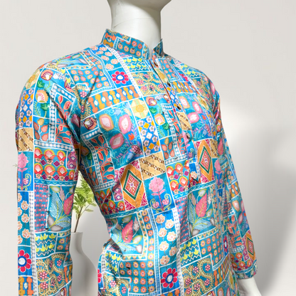 "Kunal" Premium digital printed kurta with thread and sequins embroidery.
