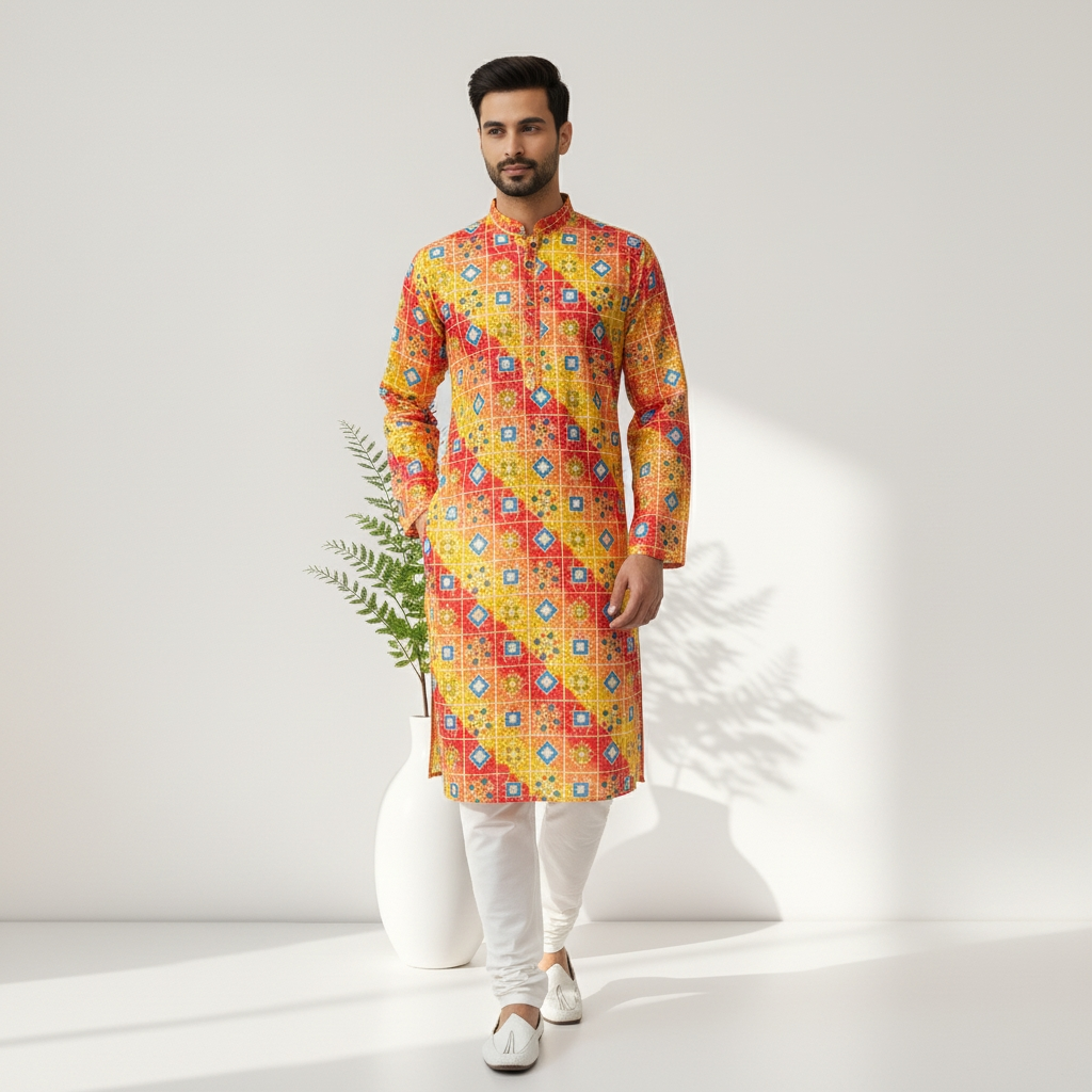 "Kushal" Premium digital printed kurta with thread and sequins work.