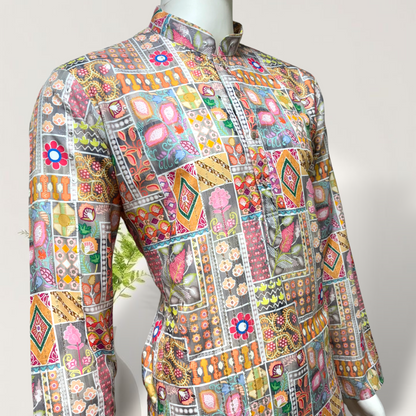 "Kunal" Premium digital printed kurta with thread and sequins embroidery.