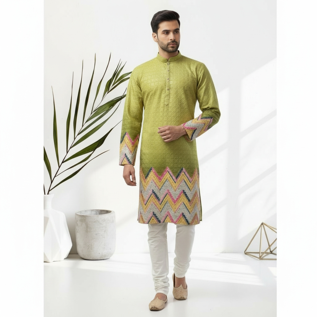 "Krish" Premium border printed kurta with thread work.