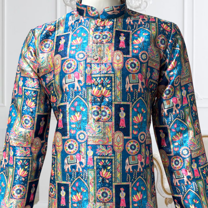 "Reyansh" Premium jacquard silk digital printed kurta with lining.