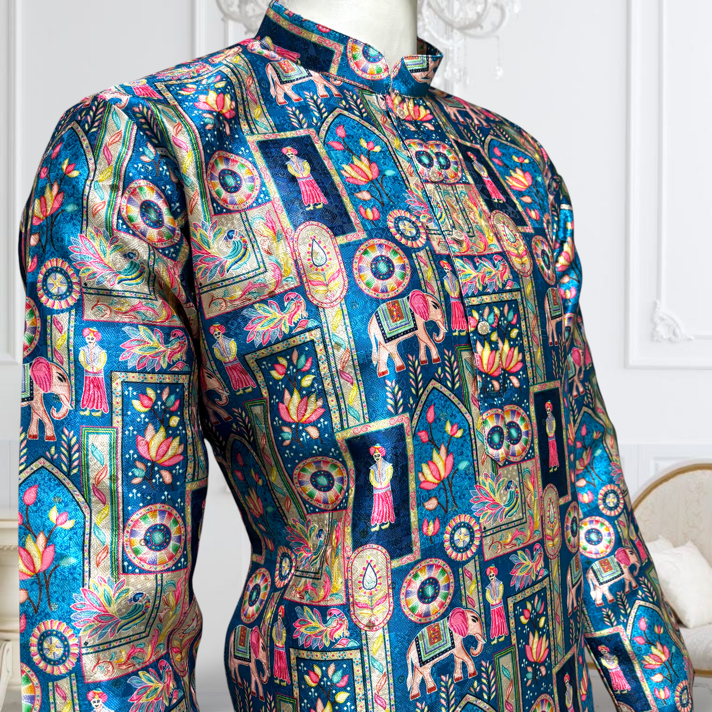 "Reyansh" Premium jacquard silk digital printed kurta with lining.