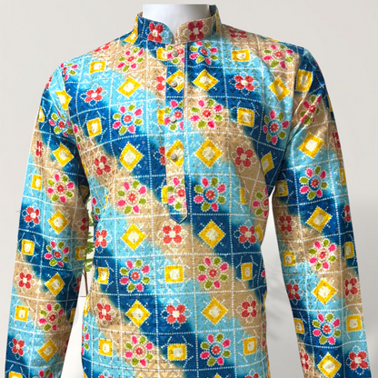 "Kushal" Premium digital printed kurta with thread and sequins work.