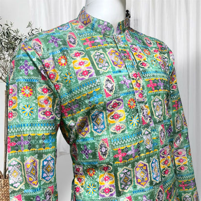 "Dheeraj" Premium digital printed kurta with thread and sequins work.
