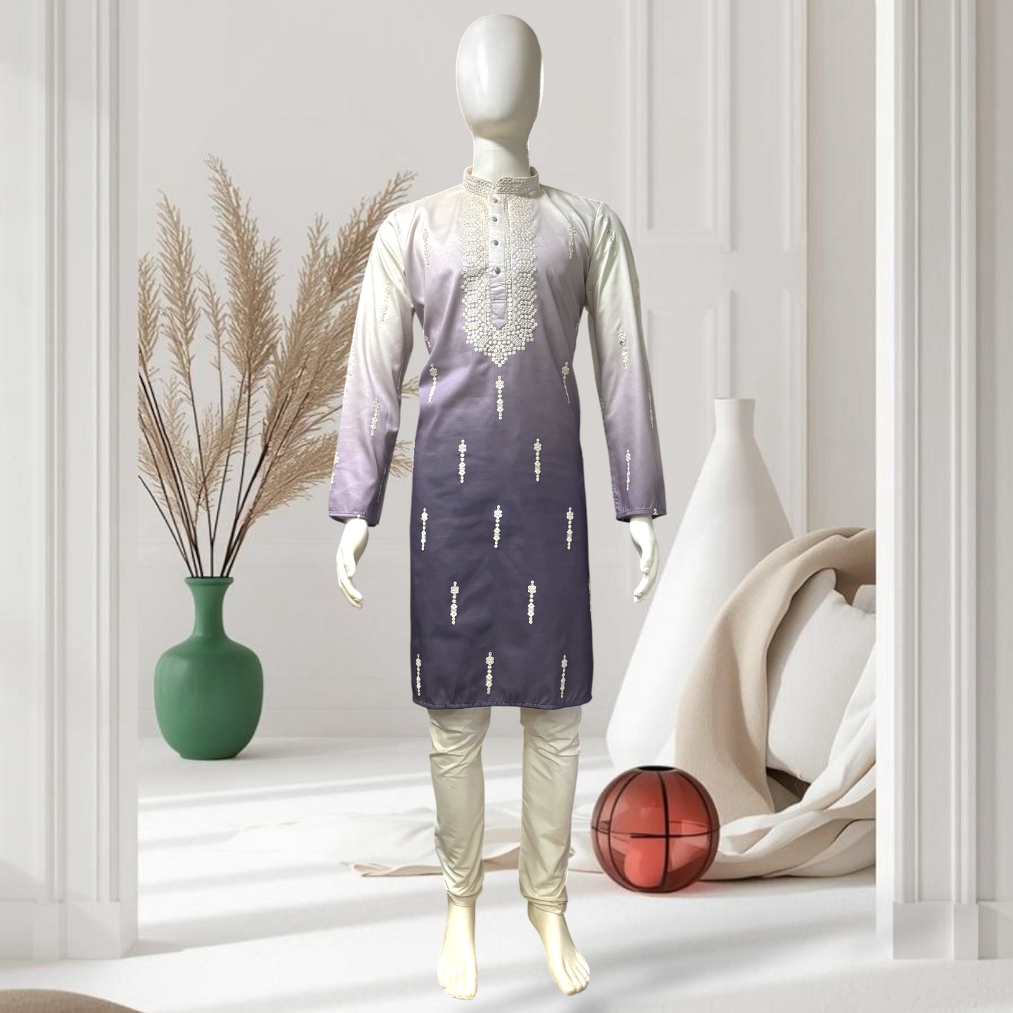 "Tanmay"  Premium shaded cotton silk kurta with beautiful embroidery and lining.