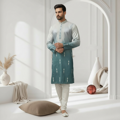 "Tanmay"  Premium shaded cotton silk kurta with beautiful embroidery and lining.